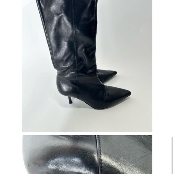 ZARA FINE POINTED TOE HEELED LEATHER KNEE HIGH BOOTs - Picture 3 of 7